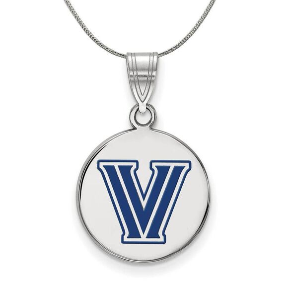 Sterling Silver Villanova U Medium Enamel Disc Necklace - 24 In - Picture 1 of 8